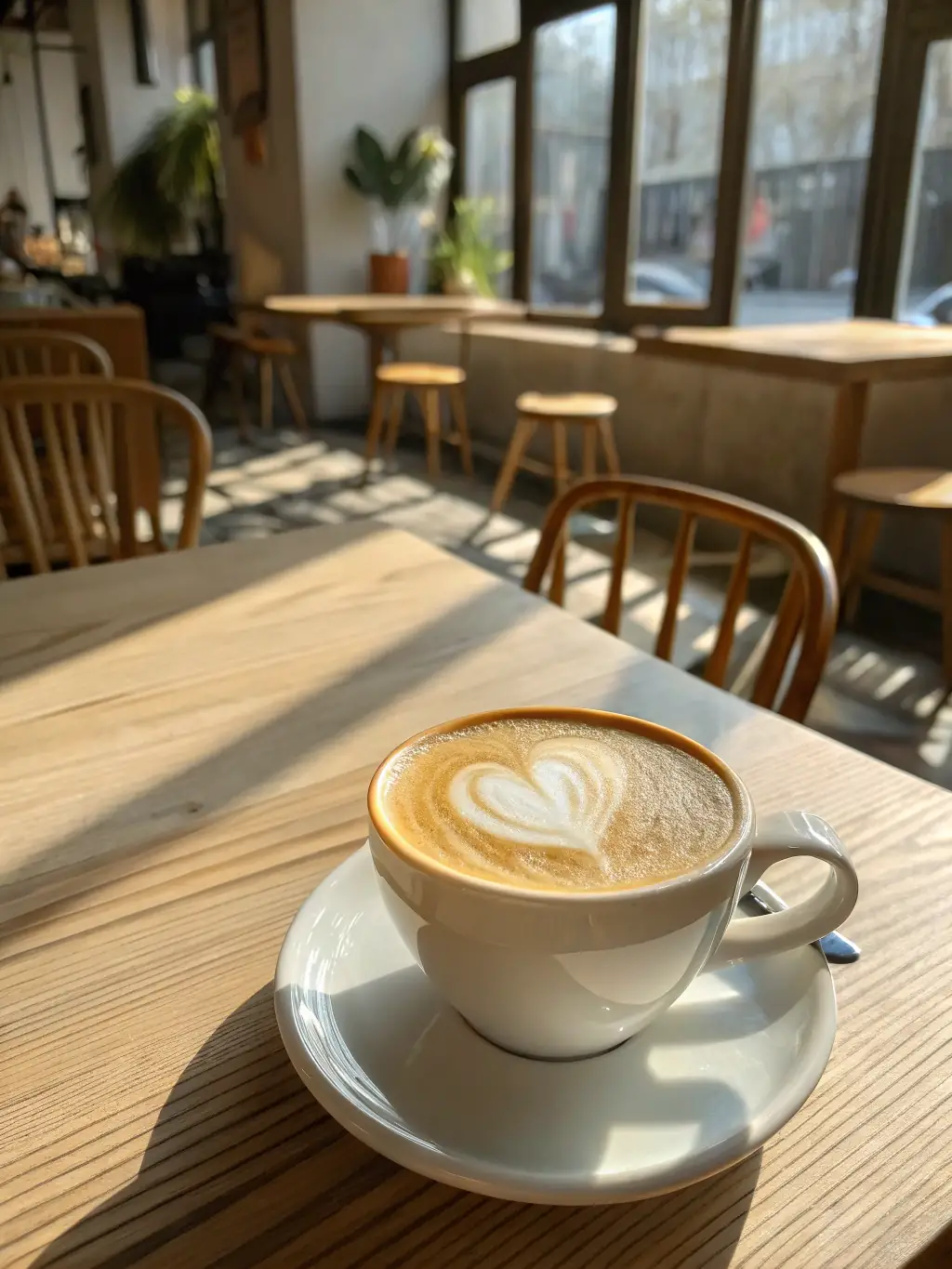 A close-up shot of a barista expertly pouring latte art into a cappuccino, showcasing the creamy texture and intricate design.